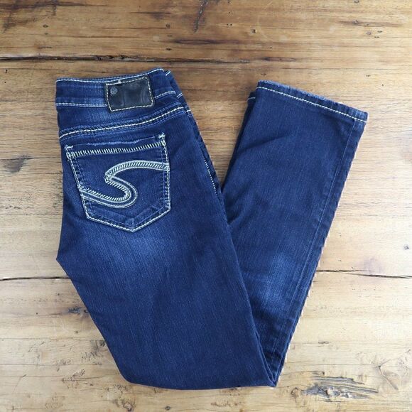 SILVER JEANS CO BERKLEY DARK WASH STRETCH BLUE DENIM JEANS SIZE W27/L32 - Picture 1 of 13